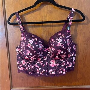 Victoria's Secret Floral Lace-Up Bra in Purple and Pink